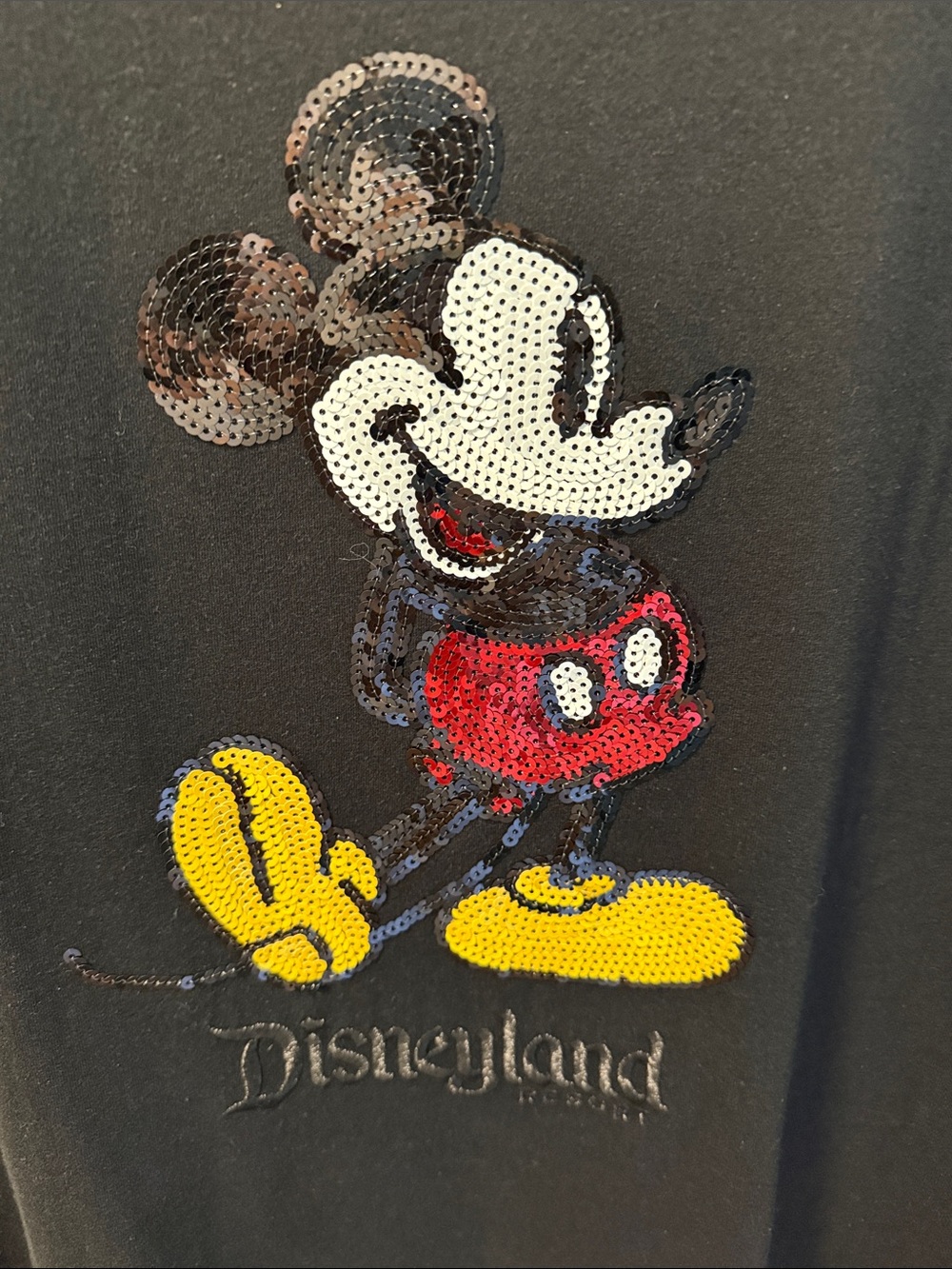 Disney Black Adult Sequin Mickey Mouse Tee with Red and Yellow Accents - Picture 3 of 7